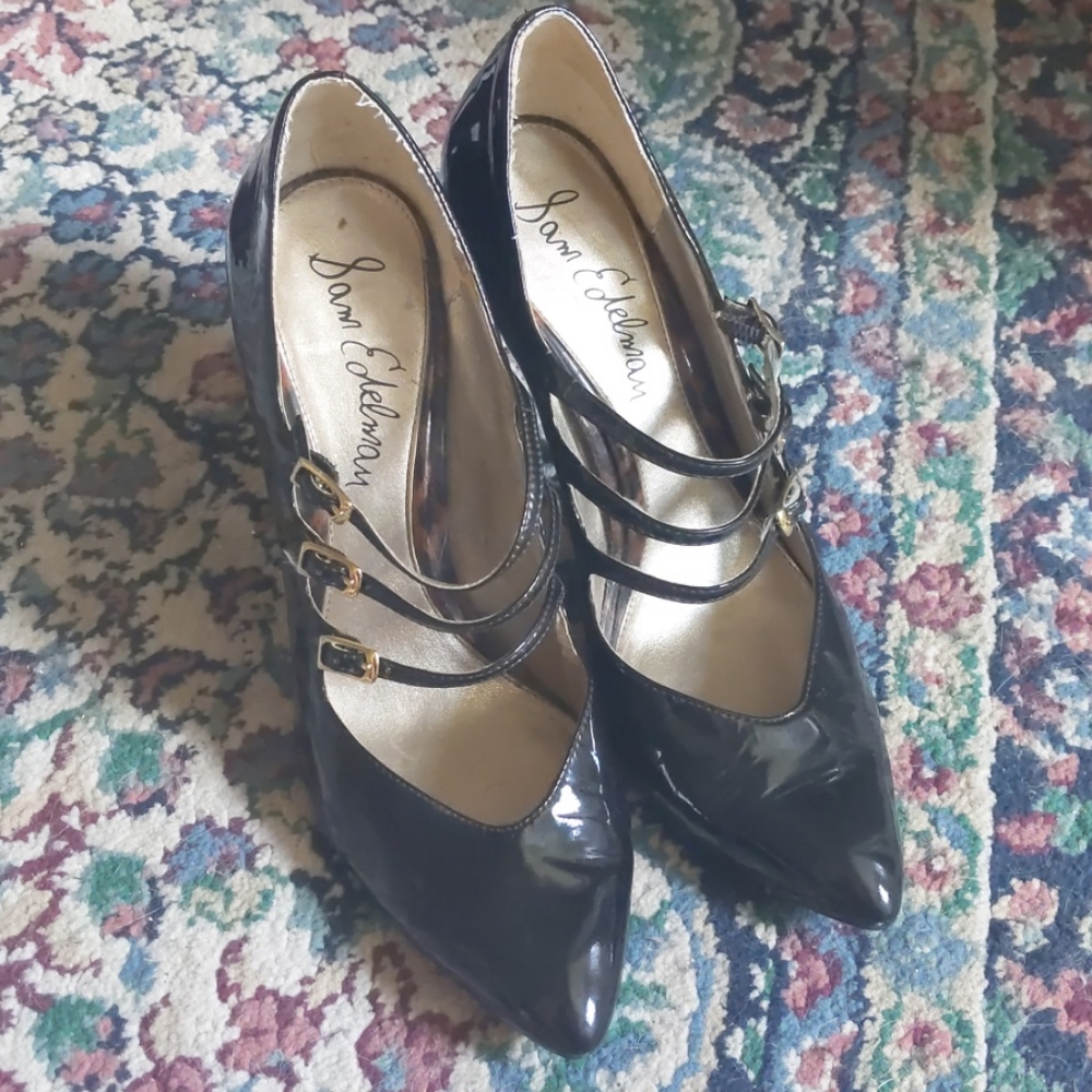 Sam Edelman leather pumps with gold buckles